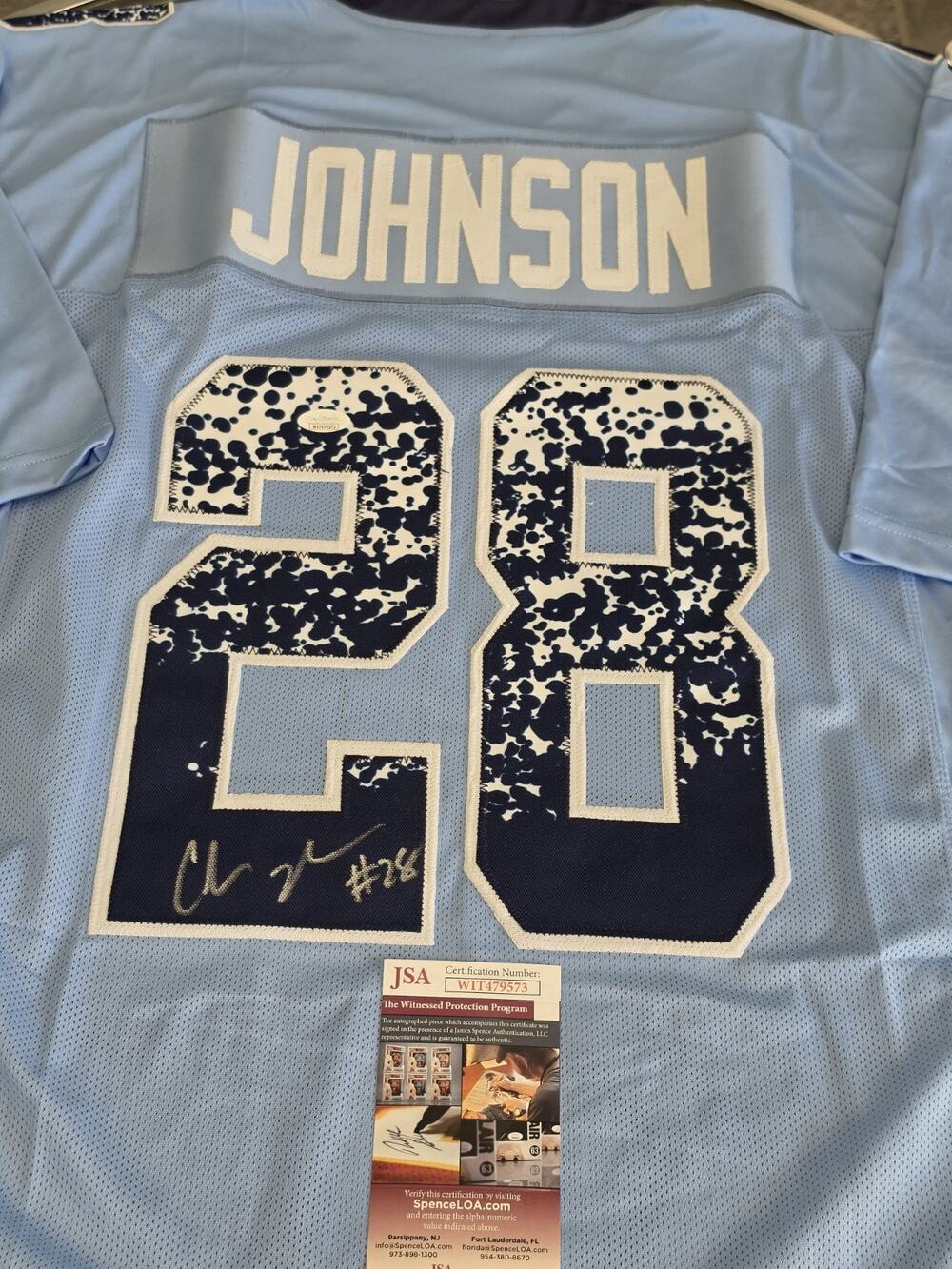 Chris Johnson Autographed/Signed Jersey JSA COA Blue Custom Jersey